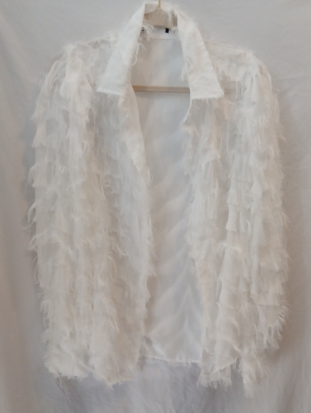 Source Unknown White Feather-Texture Open Cardigan